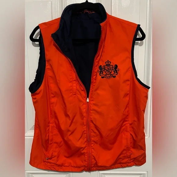 Lauren Ralph Lauren L Womens Crest Reversible Golf Vest Blue Orange Embroidered - Picture 3 of 15